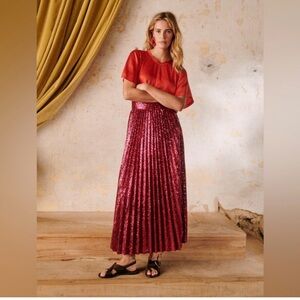 Sezane Dilo Pleated Midi Skirt in Fuschia Sequins - Size 44